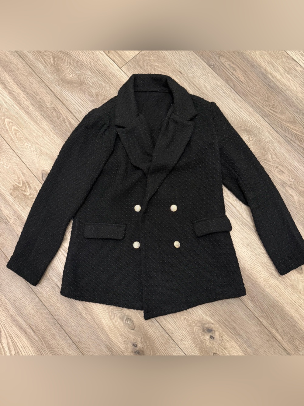 Classic Black Double-Breasted Women's Blazer Coat